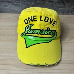 Jamaica Hat Cap Strap Back Yellow Distressed One Love Adjustable